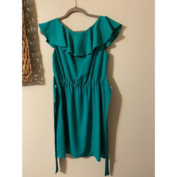 Gianni Bini Dress Emerald Green 8 Flutter Neckline Short Sleeve Summer - Picture 4 of 6